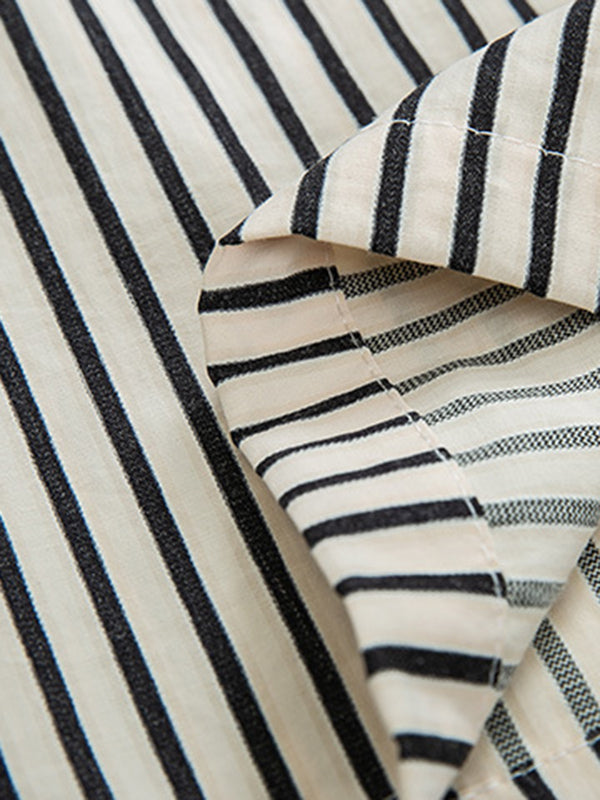 Pantalon ample rayé taille haute, à empiècements