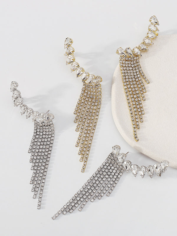 Boucles d'oreilles pendantes géométriques à strass, à pompons