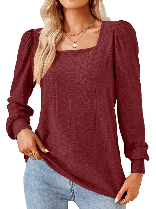 T-shirt ample en jacquard, à col carré, couleur unie