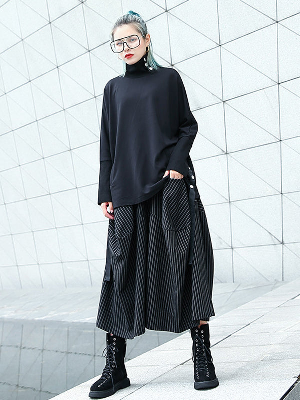 Pantalon jupe-culotte rayé taille haute avec poches élastiques amples