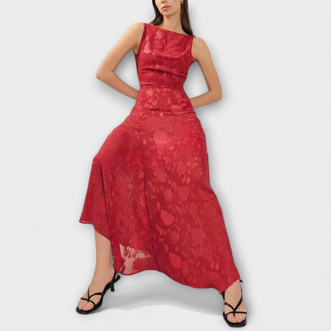 Opale - Robe Maxi en Jacquard à Lacets Décolleté Élégante