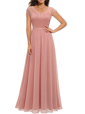 Robe longue plissée transparente coupe trapèze, taille haute, à empiècements, à col en V, couleur unie