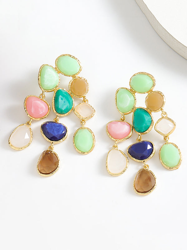 Boucles d'oreilles pendantes géométriques à pompons