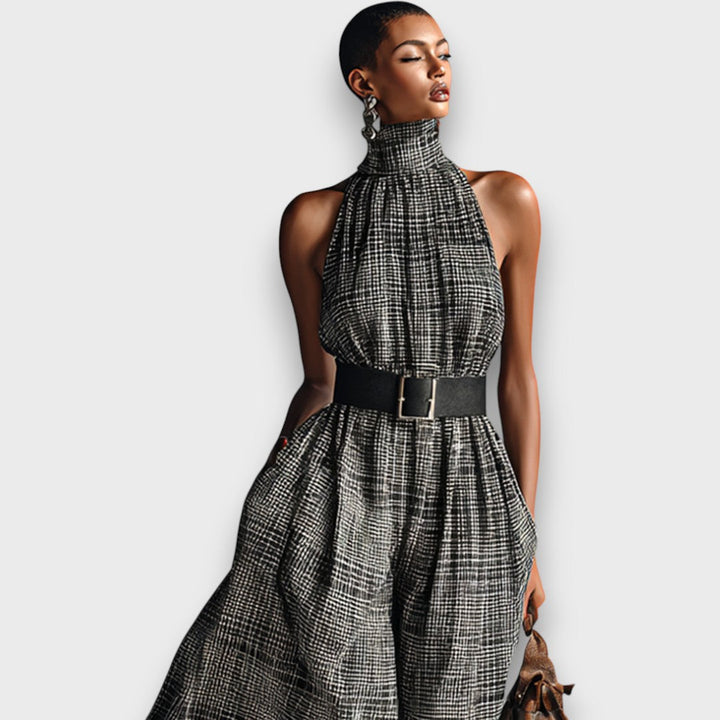 Marvella – Robe maxi sans manches à motif écossais