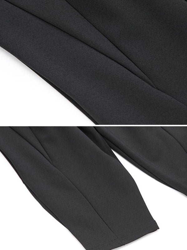 Pantalon simple ample décontracté à taille élastique, couleur unie