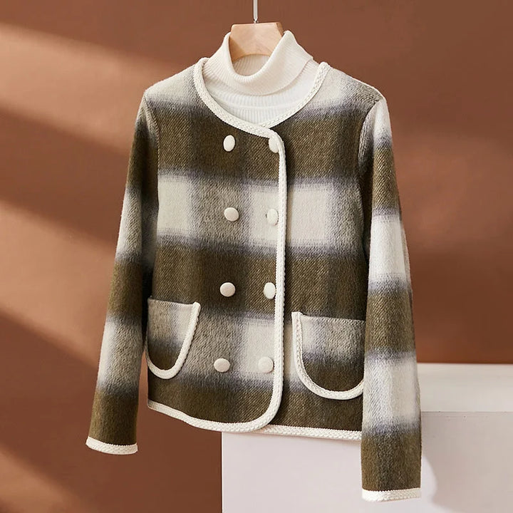 Manteau long à carreaux chic, chaud et polyvalent pour femmes