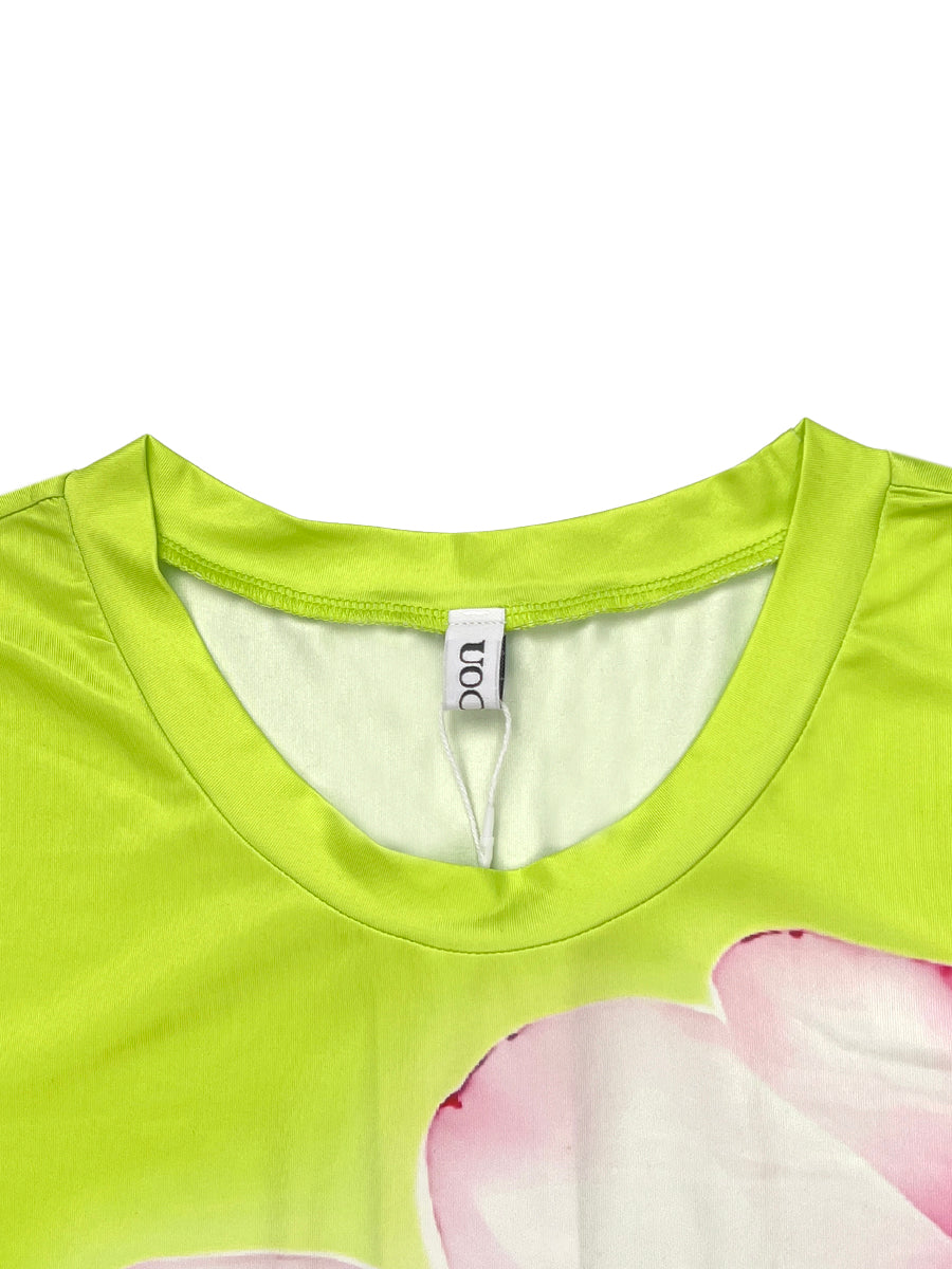 T-shirt à manches longues, à imprimé floral, à empiècements, à col rond, couleur contrastée