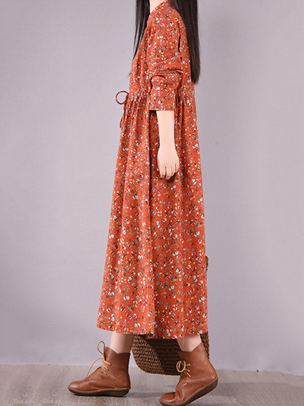 Robe mi-longue originale à imprimé floral Frenum à revers