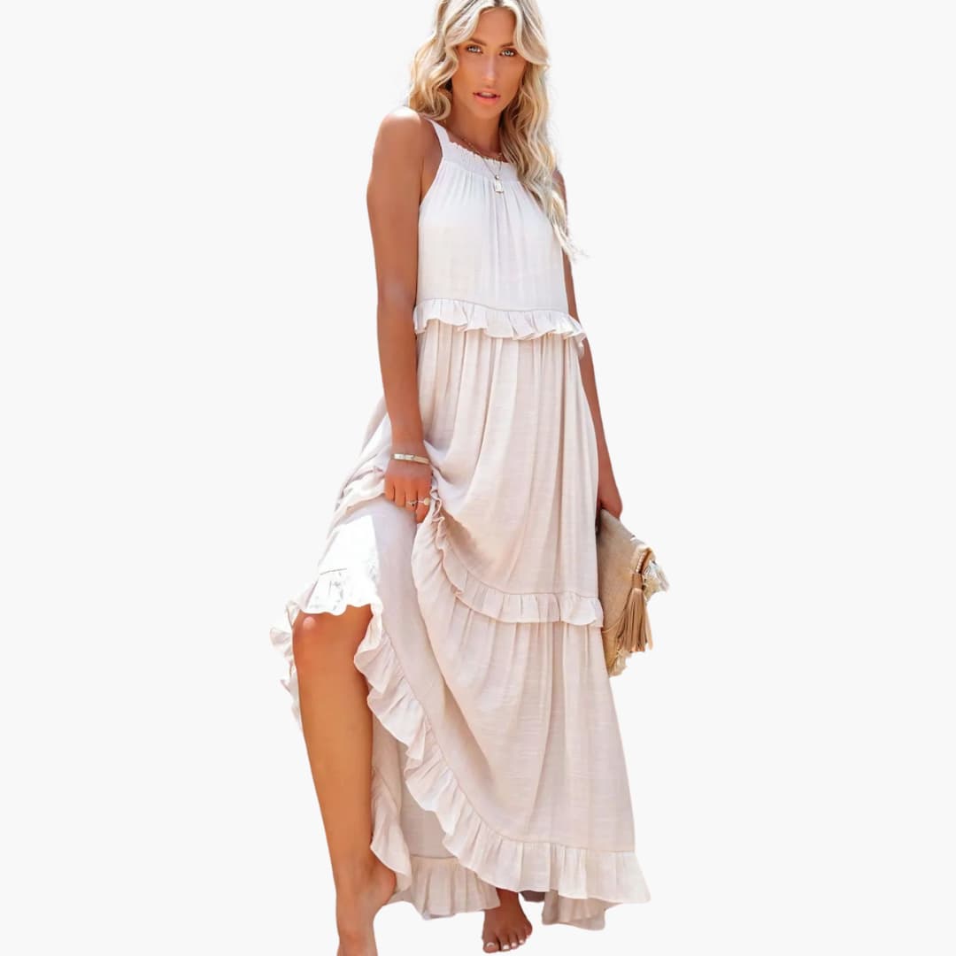 Robe maxi à volants - Robe à volants pour femmes, élégante et légère