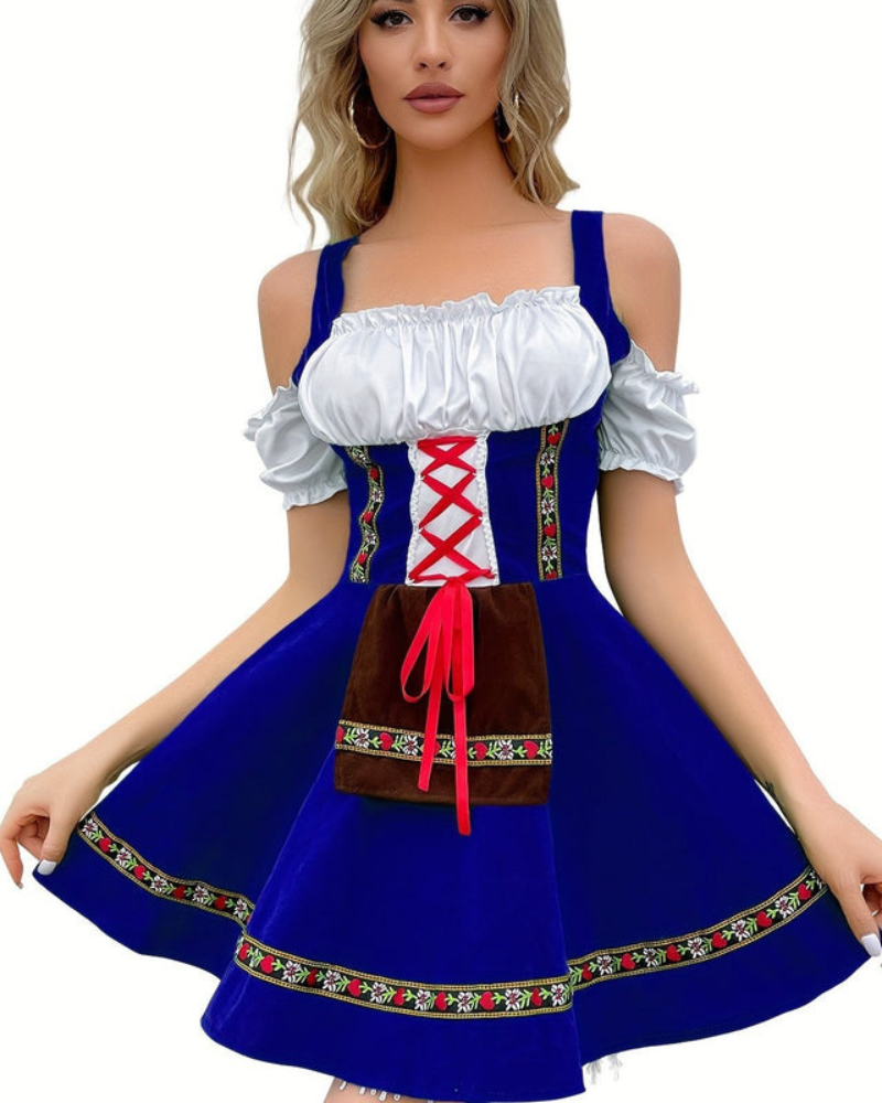 Robe Dirndl Traditionnelle Sans Épaules pour Femmes | Mini