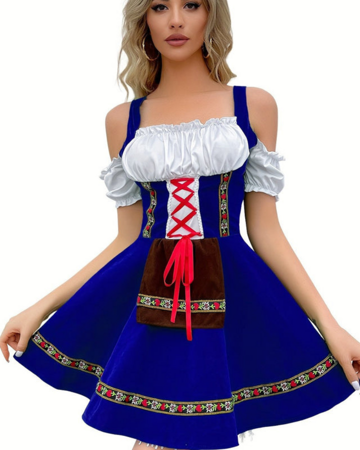 Robe Dirndl Traditionnelle Sans Épaules pour Femmes | Mini