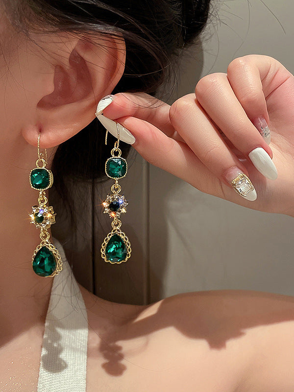 Accessoires de boucles d'oreilles goutte d'eau en strass vert urbain