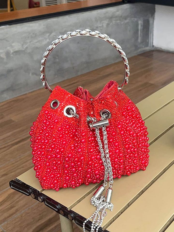 Sac à main ajouré géométrique à strass, à cordon de serrage