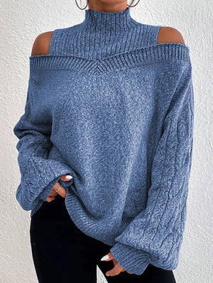 Pull ample ajouré à manches longues, à empiècements, à épaules ajourées, couleur unie