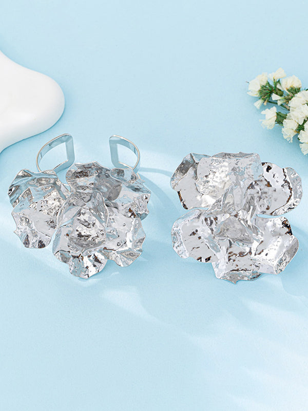 Parure bracelet et bague géométrique brillante en forme de fleur