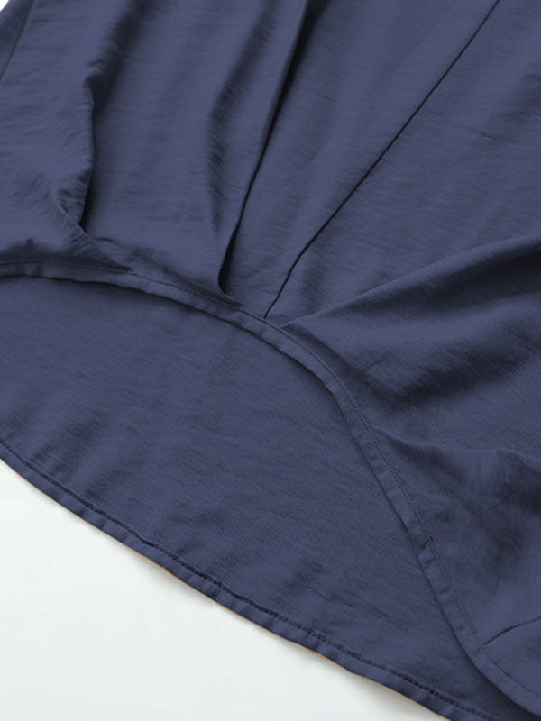 Chemisier décontracté ample à manches longues, à col en V, couleur unie