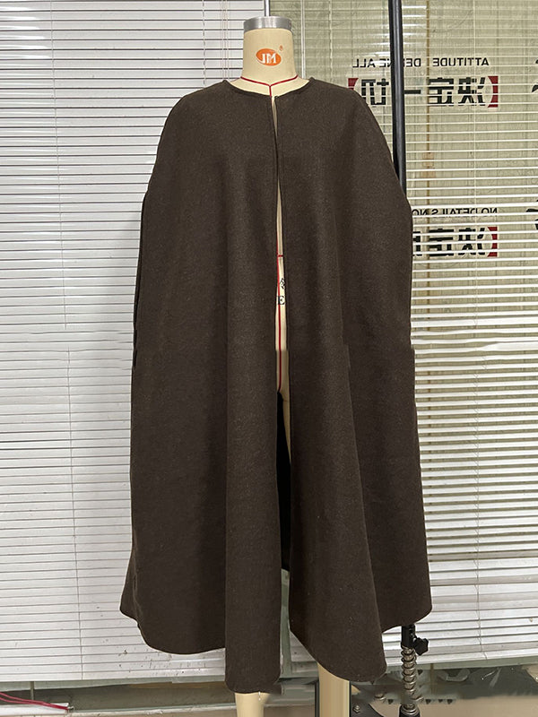 Veste simple sans manches, à col rond, style cape, couleur unie