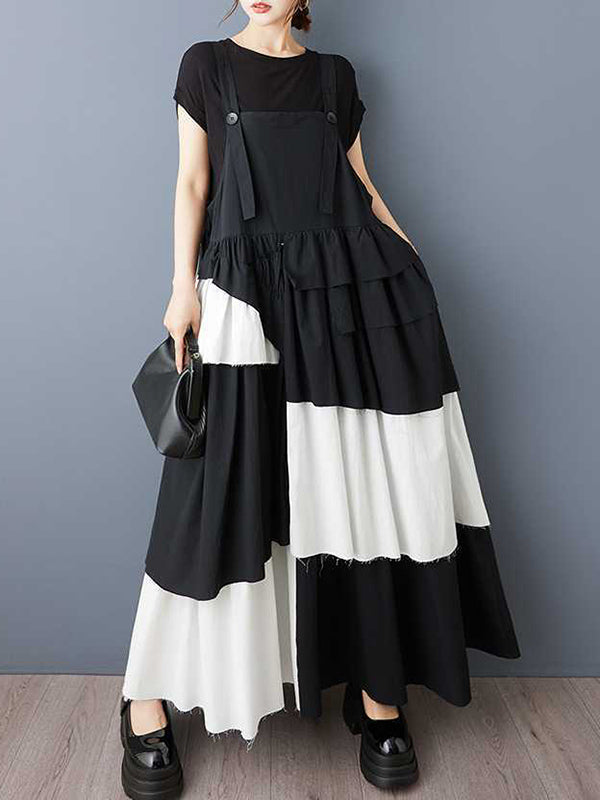 Robe trapèze ample asymétrique boutonnée plissée à col Spaghetti, robe longue à bretelles