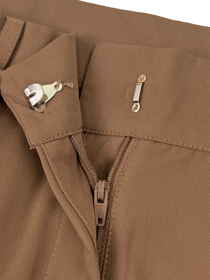 Pantalon élégant ample taille haute, à jambes larges, couleur unie