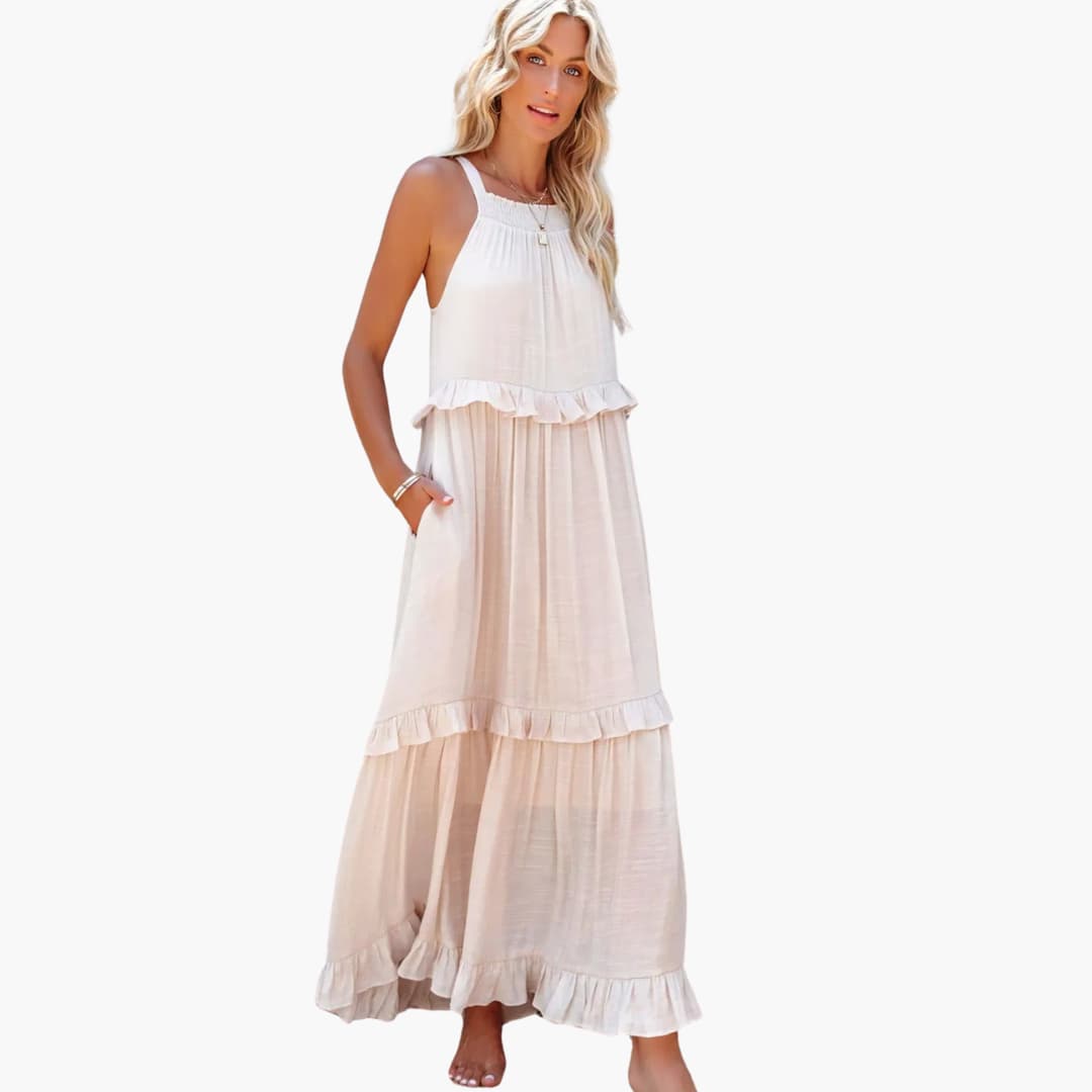 Robe maxi à volants - Robe à volants pour femmes, élégante et légère