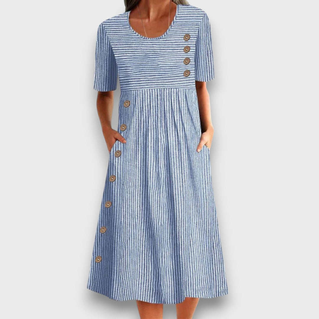 Lioraine – Robe midi rayée avec détails en boutons