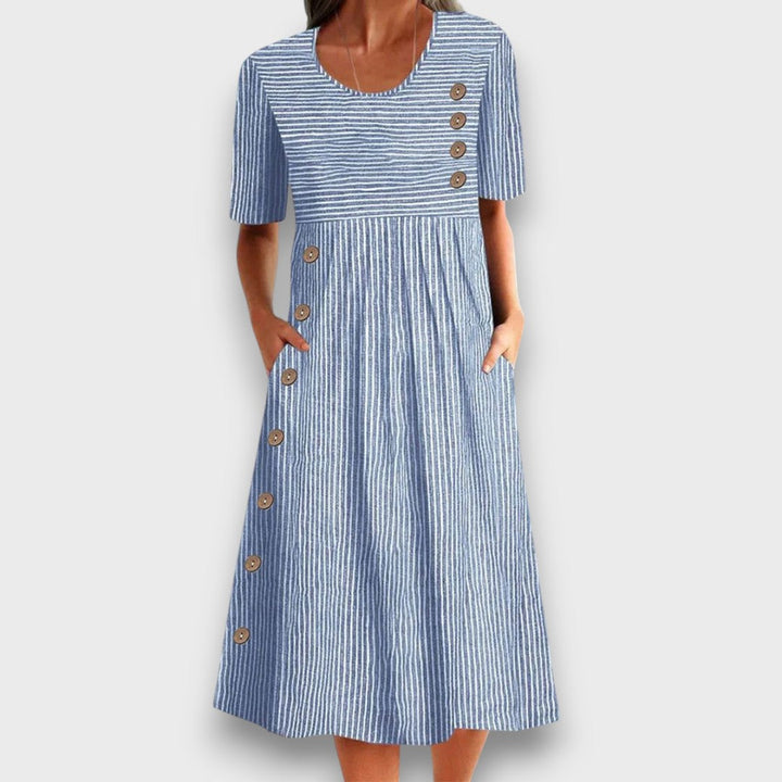 Lioraine – Robe midi rayée avec détails en boutons
