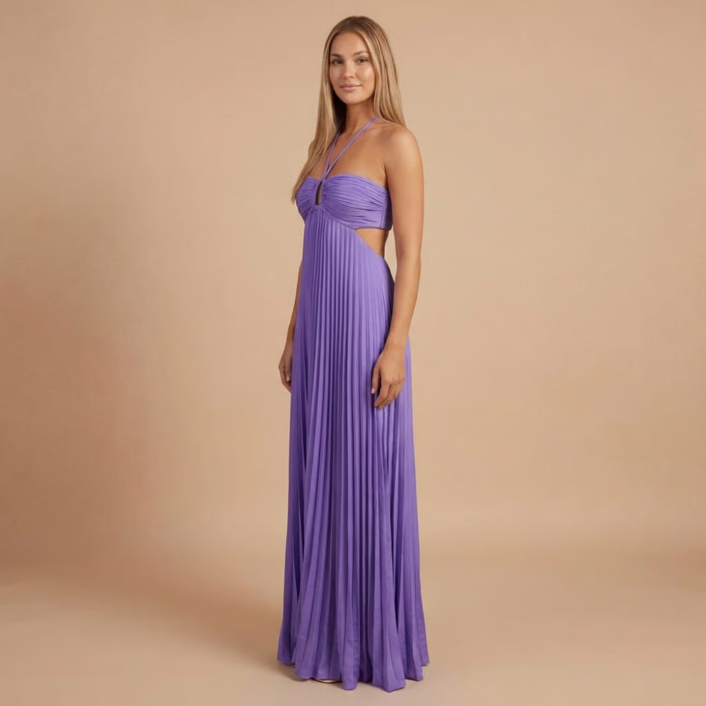 Nancy - Robe Maxi à Bretelles avec Découpes et Plissé