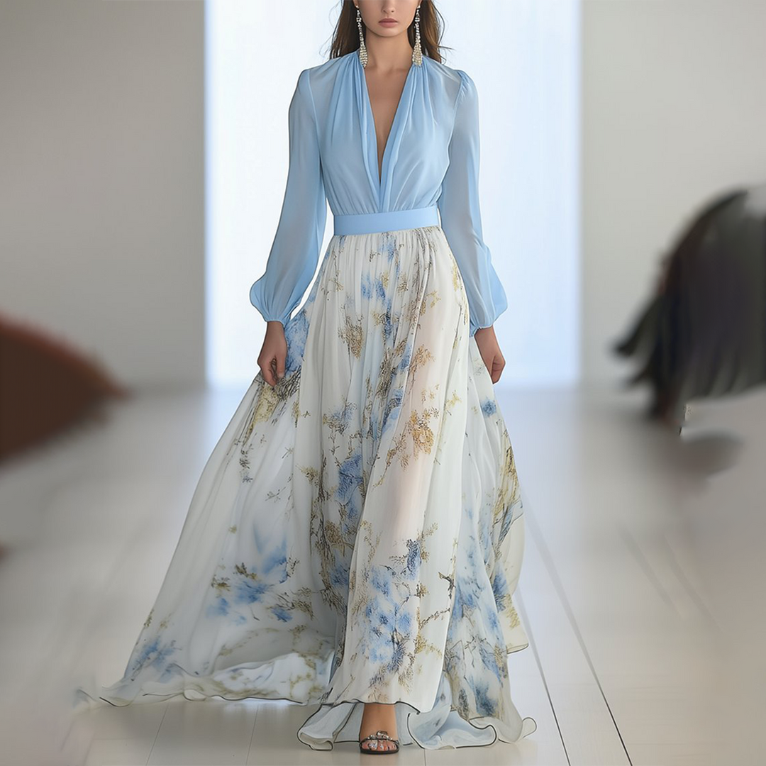 Sascha™ - Robe Maxikleid à Imprimé Floral avec Décolleté en V
