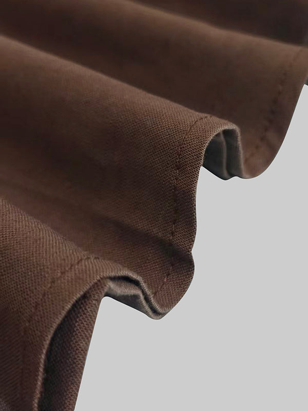 Robe chemise ample plissée à manches bouffantes, à empiècements, à col revers, couleur unie