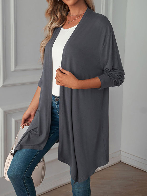 Vêtements d'extérieur amples à manches longues et col tendance de couleur unie