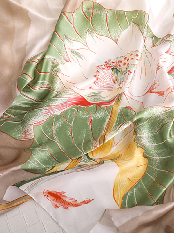 Écharpe châle imitation soie à imprimé floral vintage