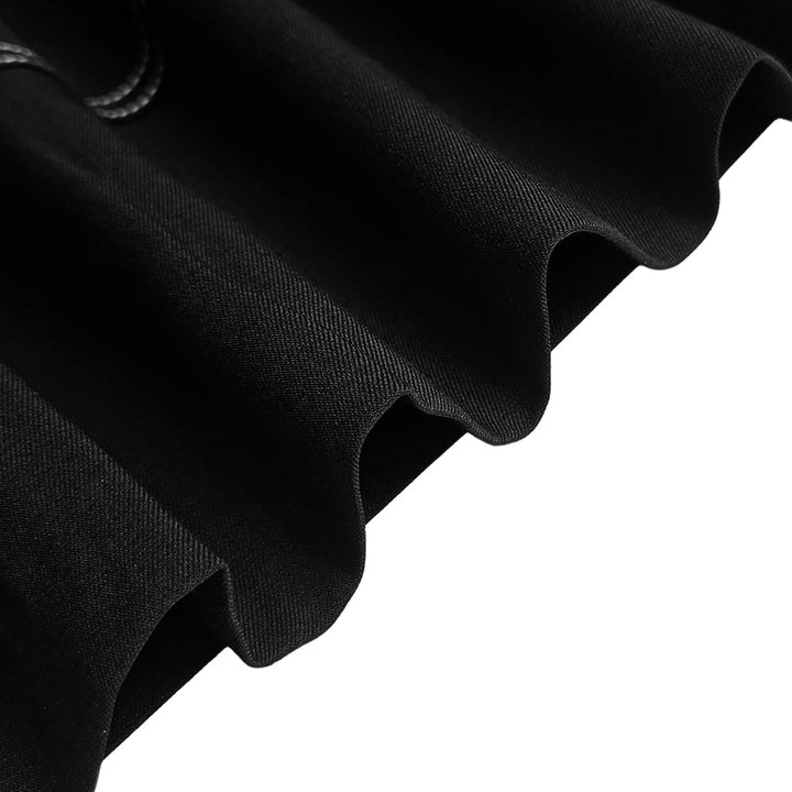 Robe longue plissée coupe trapèze, taille haute, à poches, à fermeture éclair, à col montant, couleur unie