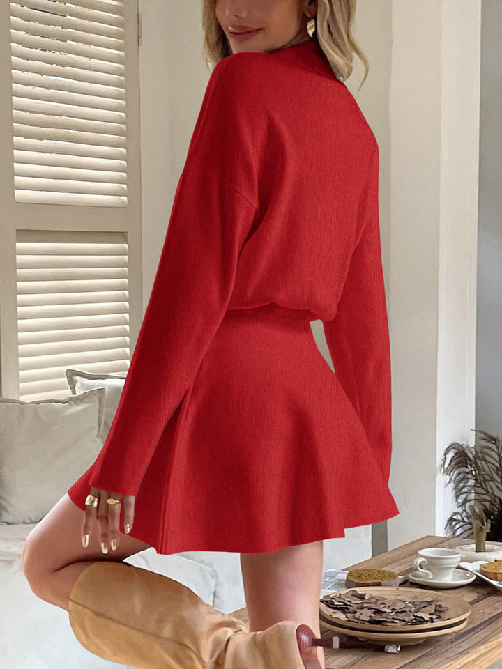 Robe pull coupe trapèze, taille haute, à taille élastique, à col rond, couleur unie