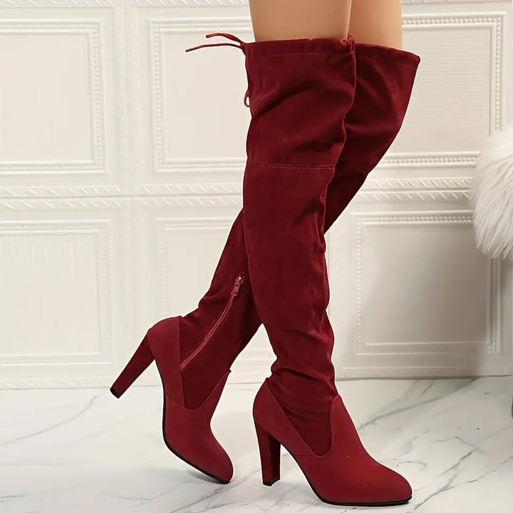 Bottes Overknee Femme | Avec Talon Bloc et Fermeture Éclair