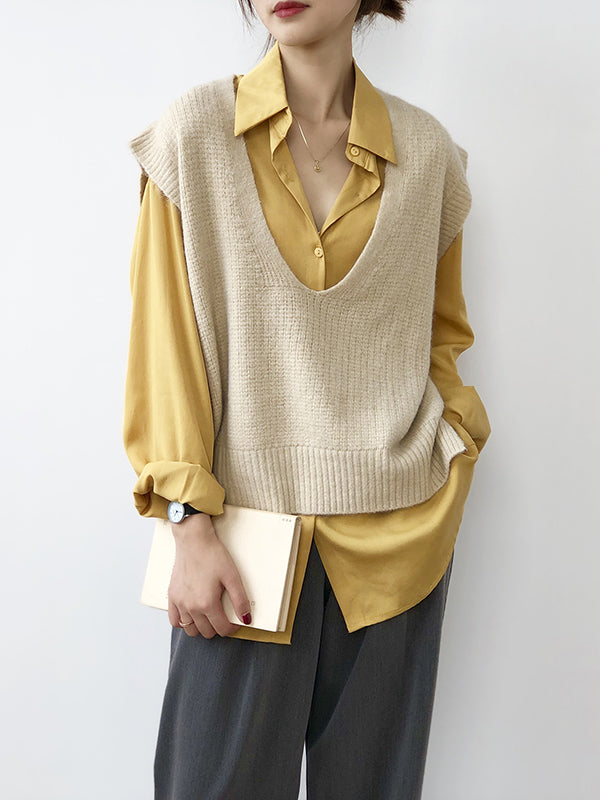 Gilet irrégulier à tricoter uni à col en V