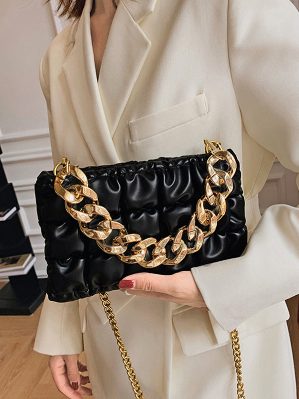 Sac bandoulière à chaîne, à carreaux, couleur unie