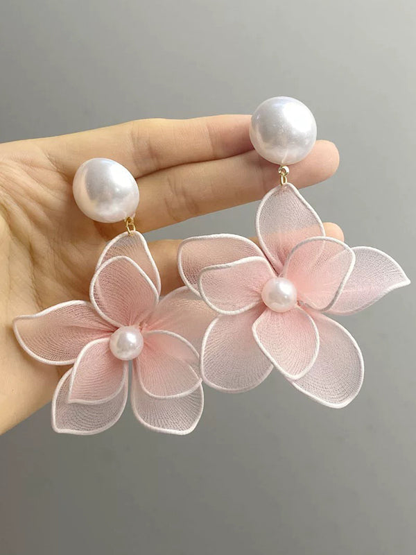 Boucles d'oreilles en forme de fleur, en gaze