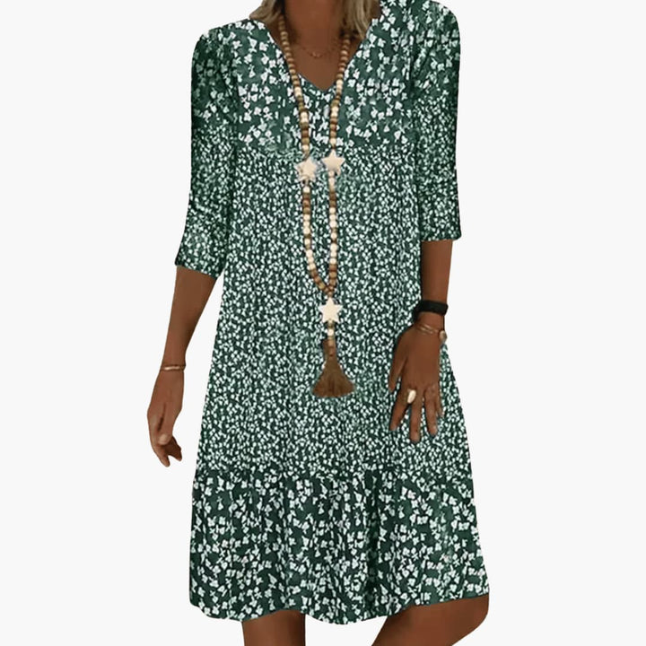 Robe midi pour femmes - Légère, motif floral & décolleté en V