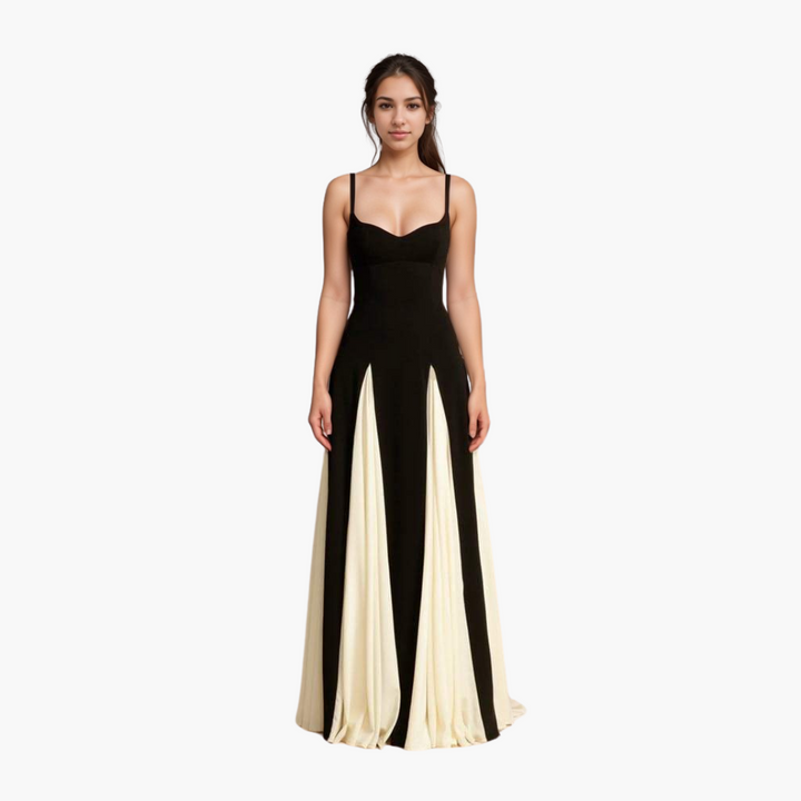 Robe Maxi Colorblock pour Femmes – Élégante avec Décolleté en Cœur
