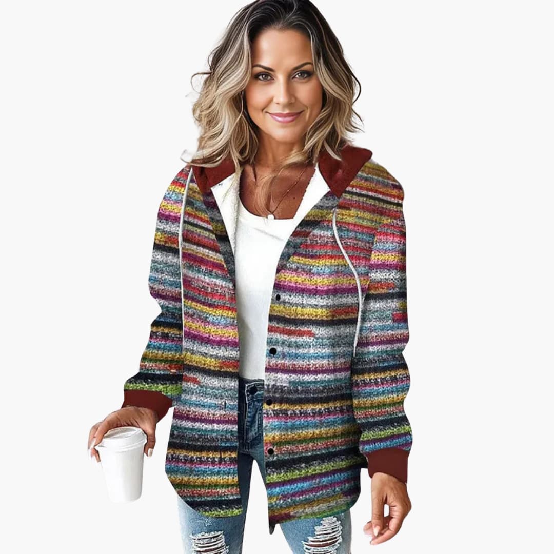 Veste en tricot chaude pour femmes avec capuche - Cardigan élégant à boutons