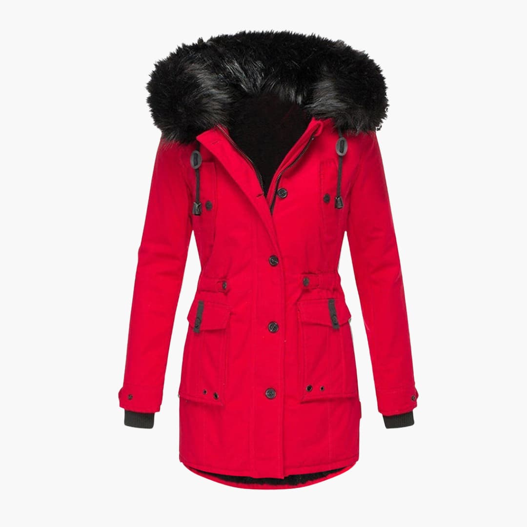 Veste parka femme avec capuche, fermeture à boutons et poches à rabat