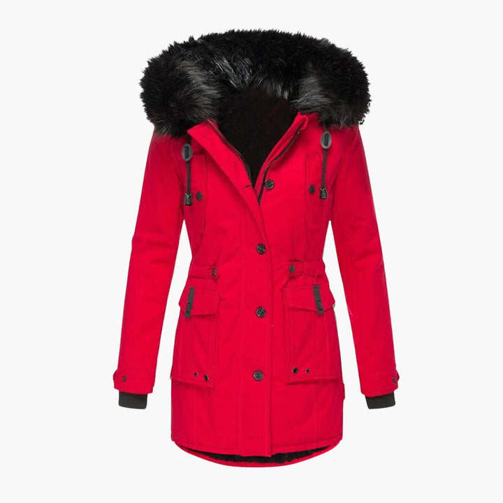 Veste parka femme avec capuche, fermeture à boutons et poches à rabat