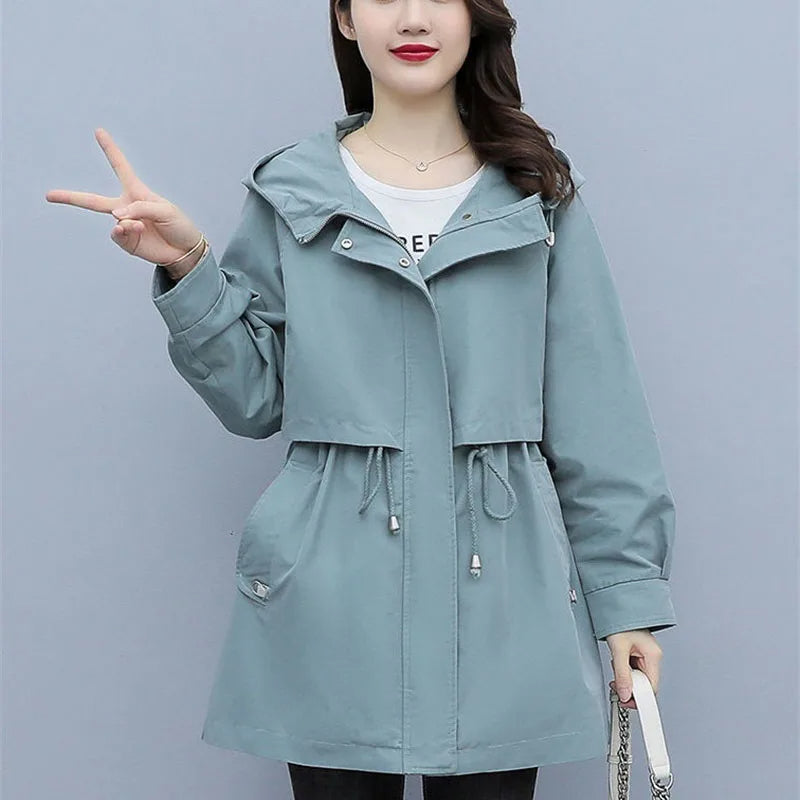 Trench-coat Femme | Saison de Transition Avec Coupe Moyenne Et Capuche