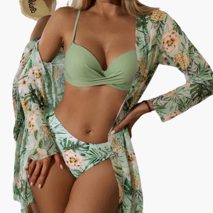 Ensemble de bikini pour femmes 3 pièces - avec kimono et pantalon taille haute