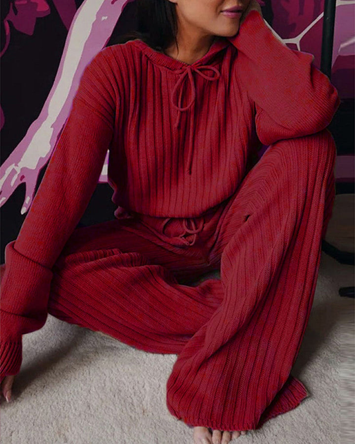 Ensemble de loungewear en tricot côtelé, confortable, stylé et polyvalent pour femmes