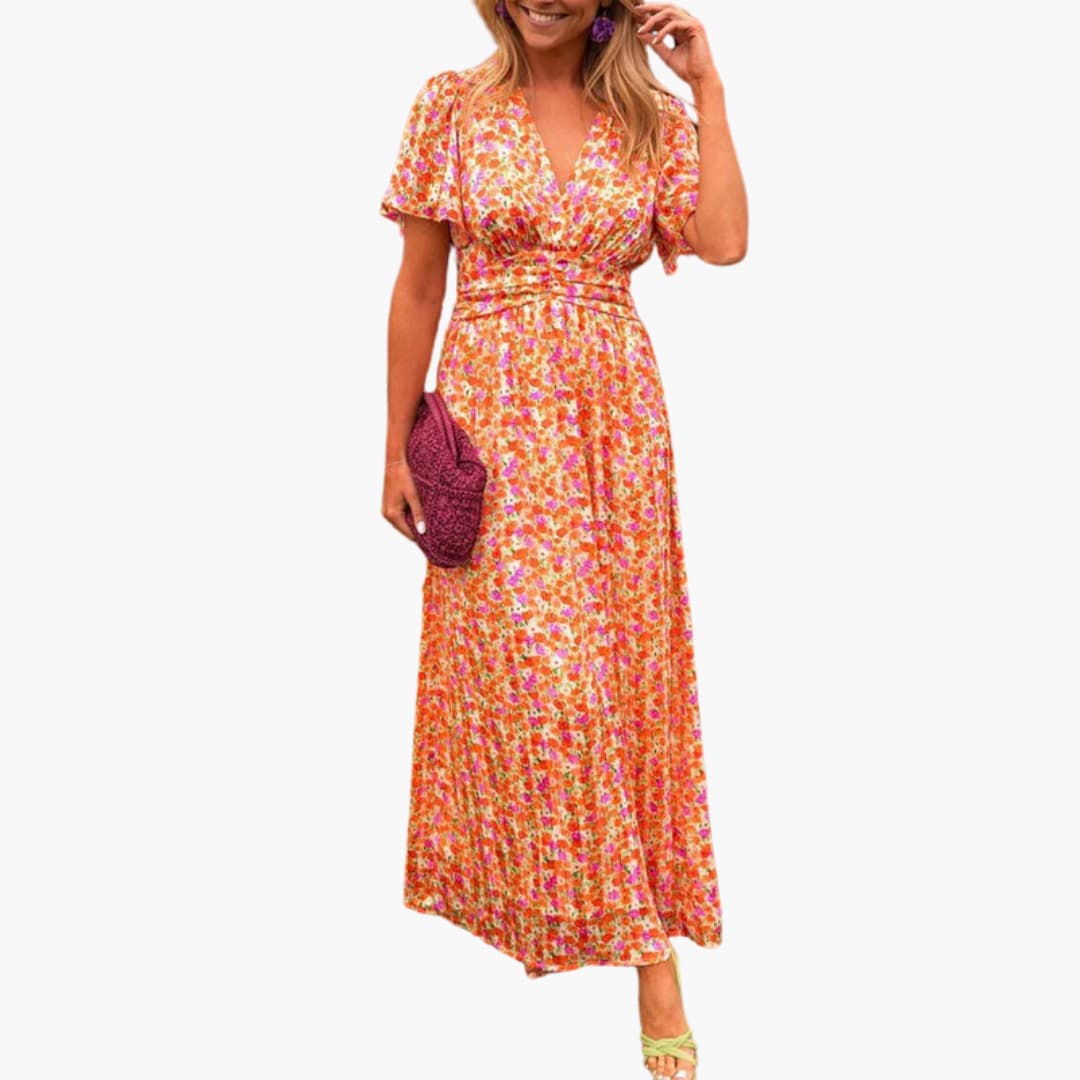 Robe Maxi Wrap Florale - pour Femmes avec Décolleté en V