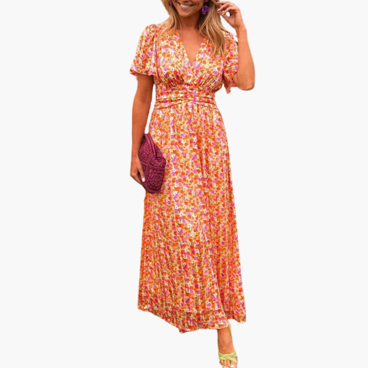 Robe Maxi Wrap Florale - pour Femmes avec Décolleté en V