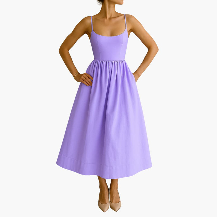 Robe midi sans manches - Robe d'été pour femmes avec jupe plissée