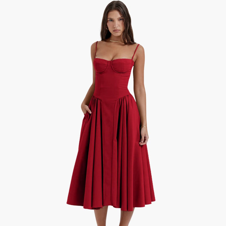Robe midi femme – Robe corset rétro avec bretelles été