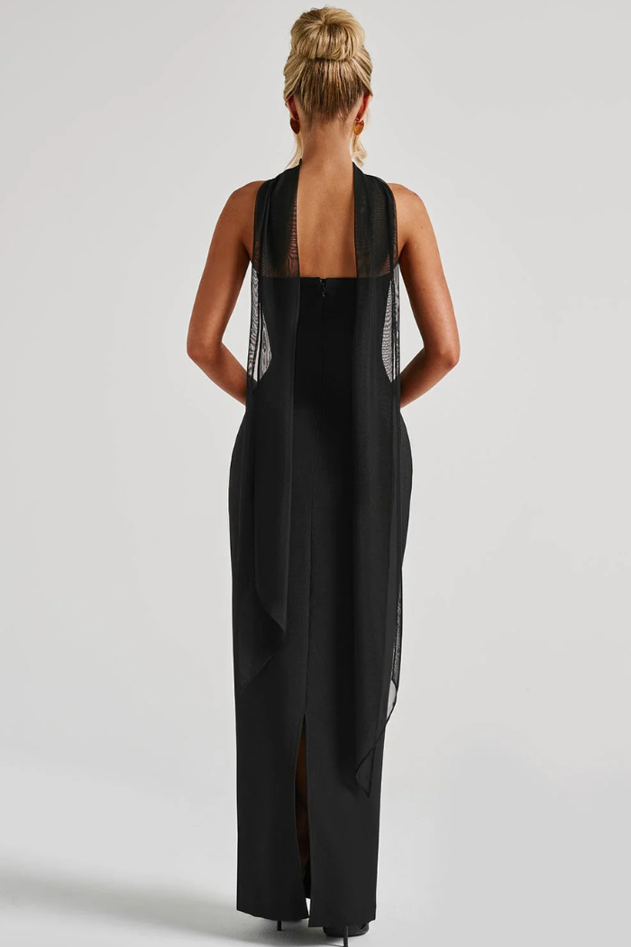 Deborah - Robe maxi bandage sans bretelles avec drapé en chiffon